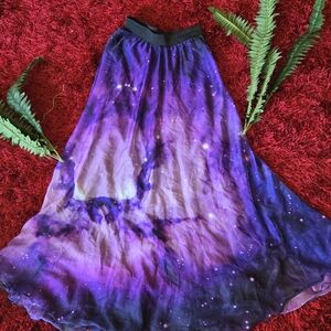 Silk Galaxy Print Purple Skirt